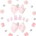 24Pcs Fabric Bow Shoe Charms, Cute Bears, Flower Pearl Charms Accessories for Clogs, DIY Shoe Decoration Charms for Girls, Party Favor (Pink)