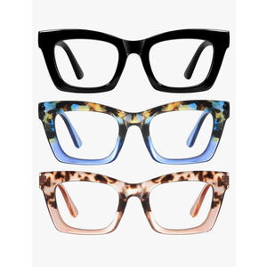 Oprah Reading Glasses for Women-3Pack Blue Light Blocking Fashion Readers with Spring Hinge Computer Square Eyeglasses (Mix1, 3.75x)