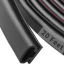 20 Feet Rubber Weather Stripping Door Seal Strip, Self-Adhesive Backing D-Shape Door Weatherstripping for Door Frame Insulation Large Gap, Easy Cut to Size(Black)
