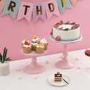Set of 3 Pink Cake Stands, QENUIITEA Metal Round Cake Holder Dessert Pie Pizza Display Stand 8" 10" 12" Serving Tray Decoration for Wedding Celebration Party Birthday Baby Shower