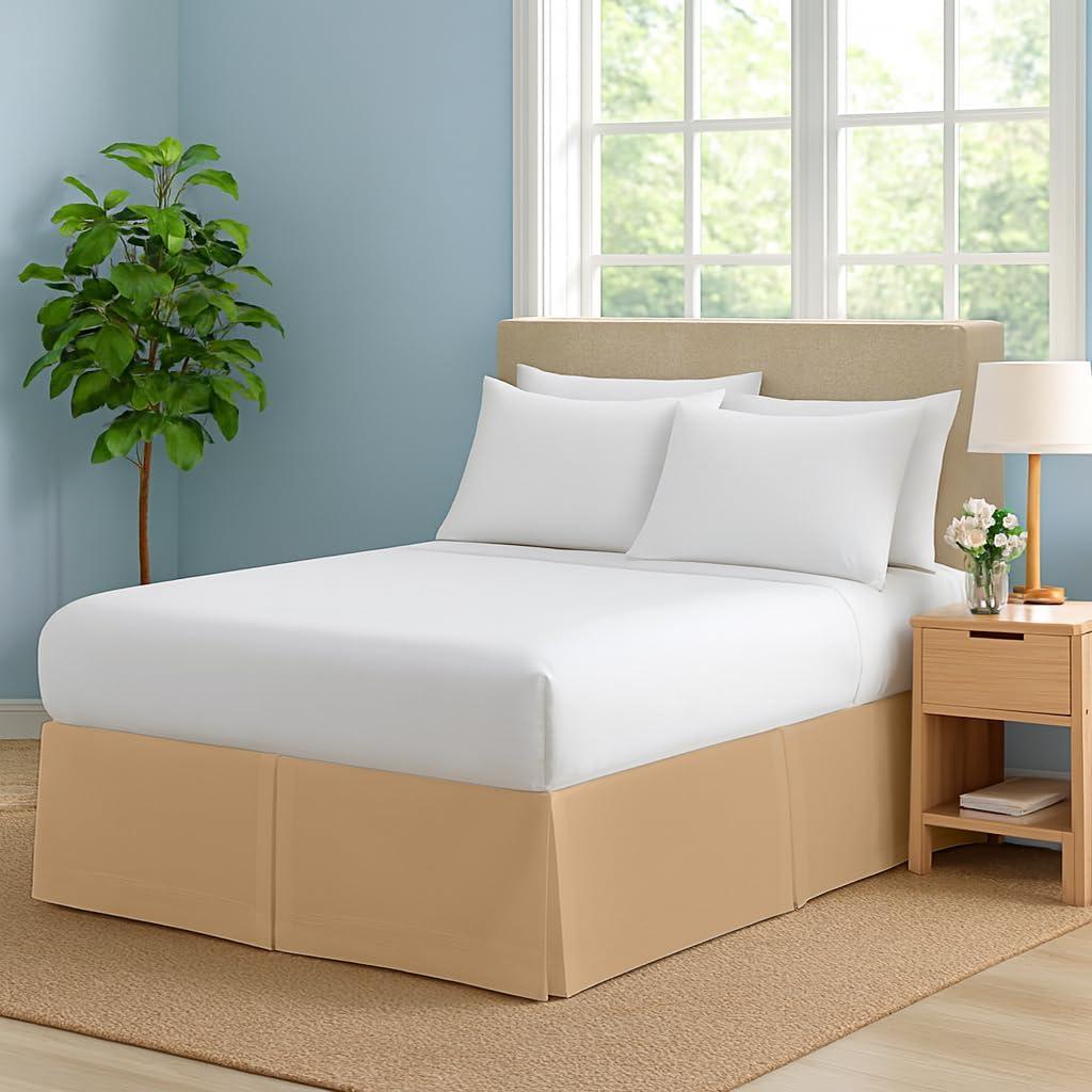 Premium Queen Size Bed Skirt by Comfort Beddings  100% Cotton Blend, 9" Drop Length, Split Corner, Tailored Fit, Elegant Pleated Style, Taupe