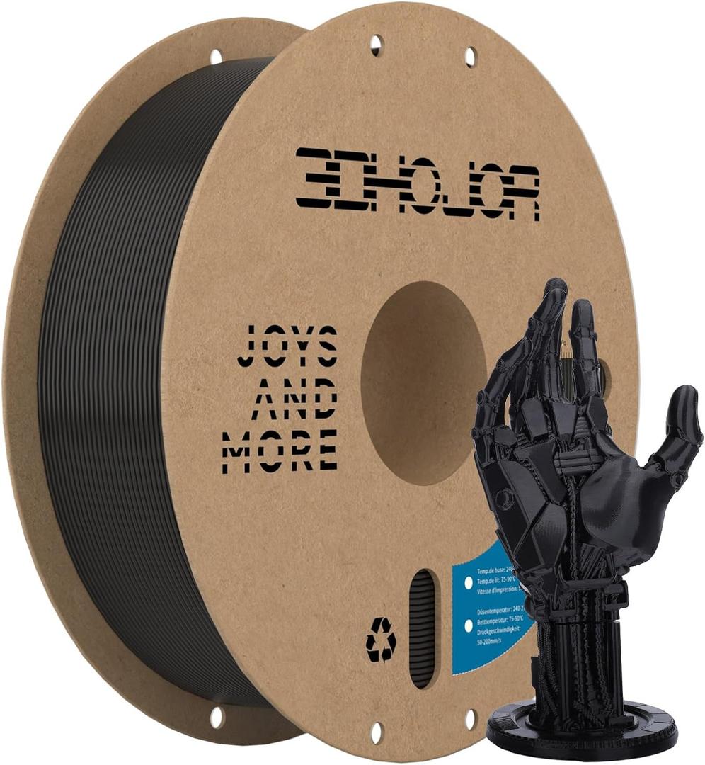 3DHoJor Update Basic PETG Filament 1.75mm, PETG 3D Printer Filament, 2.2 LBS (1KG) Cardboard Spool, Fit Most FDM 3D Printer, Black