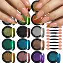 Artdone 16 Colors Chrome Nail Powder, Iridescent Aurora Powder Metallic Mirror Effect Pigment Pearlescent Mermaid Pigment Pearl Glitter Dust Kit, Nail Art Decoration, Resin Craft
