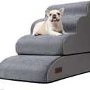 4-Step Dog Stairs and Ramp for Beds or Couches – Non-Slip Sturdy Pet Steps for Small Dogs and Cats, 21" H, Grey