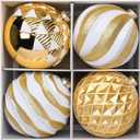 Alupssuc 6''/150mm Large Christmas Ball Ornaments, 4Pcs Christmas Tree Decor, Shatterproof Hanging Decorations with Hooks, Gold & White Baubles for Xmas Tree, Wedding, Holiday and Party Decor