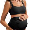 Summer Mae Ribbed Maternity Bikini Swimsuit for Women High Waisted Two-Piece Bathing Suit Crop Top Pregnancy Swimwear (16, Black)