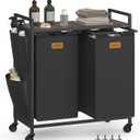 VASAGLE Laundry Hamper, Laundry Sorter Rolling Cart with Shelves, Small Side Pockets, 6 Labels, 2 Compartments, 26.4 Gal. (100 L), Ink Black and Ash Brown UBLH222BH01