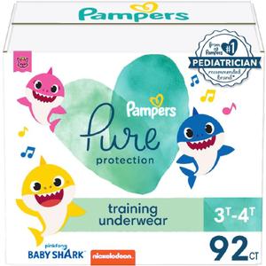 Pampers Training Pants - Pure Protection - Size 3T-4T, 92 Count, Baby Shark Premium Hypoallergenic Potty Underwear