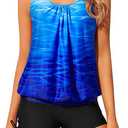 Yonique Blouson Tankini Swimsuits for Women 2 Piece Bathing Suits Tops, M, Blue Gradient