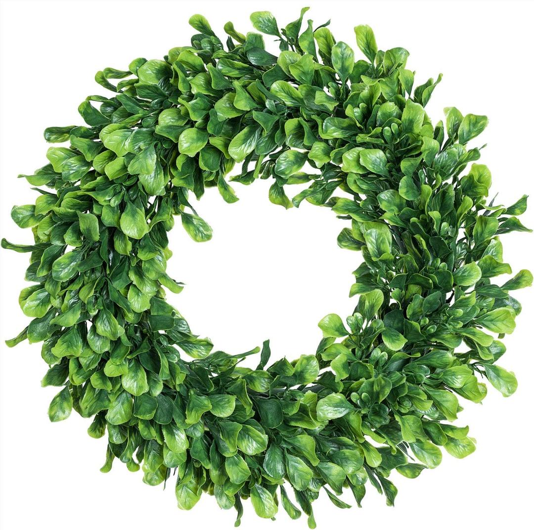Lvydec 15" Boxwood Wreath - Artificial Green Leaves Wreath for Front Door, Wall, Window & Party Decor