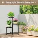 LASZOLA 3 Tiered Plant Stand Indoor Outdoor with Plastic Tray, Corner Folding Tall Flower Display Rack, Modern Plant Holder Shelf for Outdoor Patio Porch Garden Office Living Room, Black