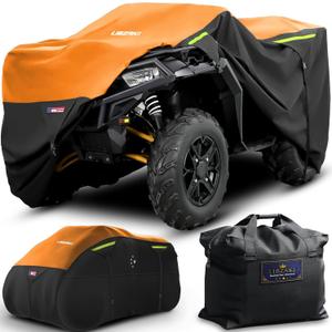 600D ATV Cover Waterproof Heavy Duty Trailerable 4 Wheeler Cover Quad Cover All Season Weather Proof Outdoor UV Protection for Polaris Kawasaki Yamaha Suzuki Can-Am Black/Orange-M