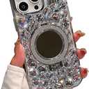 iFiLOVE for iPhone 17 Pro Max Case with Magnetic Mirror Stand, Compatible with MagSafe Luxury Bling Diamond Crystal Rhinestone Phone Case Cover for Girls Women (Clear)