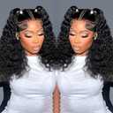 Curly Bob Wig Human Hair 13x4 Lace Front Wigs for Black Women 180% Density Glueless Short Deep Wave Frontal Wig Pre Plucked with Baby Hair 14 Inch Natural Black