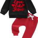 Douhoow Baby Boy Valentines Day Outfit Letter Print Sweatshirt Long Joggers Pants Boys Girls Festival Clothes (Black)