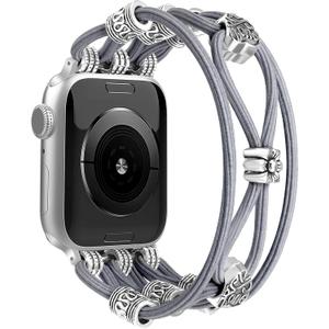 Beaded Bracelet Compatible with Apple Watch Band 41mm 38mm 44mm 42mm 45mm 46mm 49mm Women Boho Braided Solo Loop Nylon Stretchy Dressy Strap for iWatch Serie11/10/9/8/7/6/5/4 SE 3/2/1 Ultra