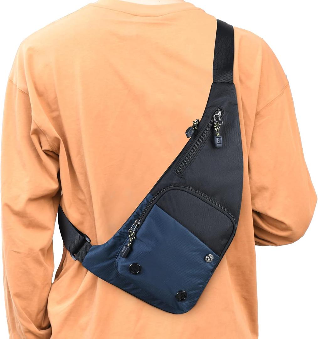 Peicees Waterproof Sling Bag Crossbody Bag For Men Slim Chest Backpack Man Purse Small Shoulder Bag For Travel Hiking (Blue)