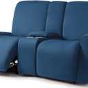 ULTICOR Squared Jacquard Design Reclining Loveseat with Middle Console Slipcover, 8-Piece Stretch Sofa Covers, 2 seat Loveseat Recliner Cover, Washable (Loveseat with Console Recliner Cover, Navy)