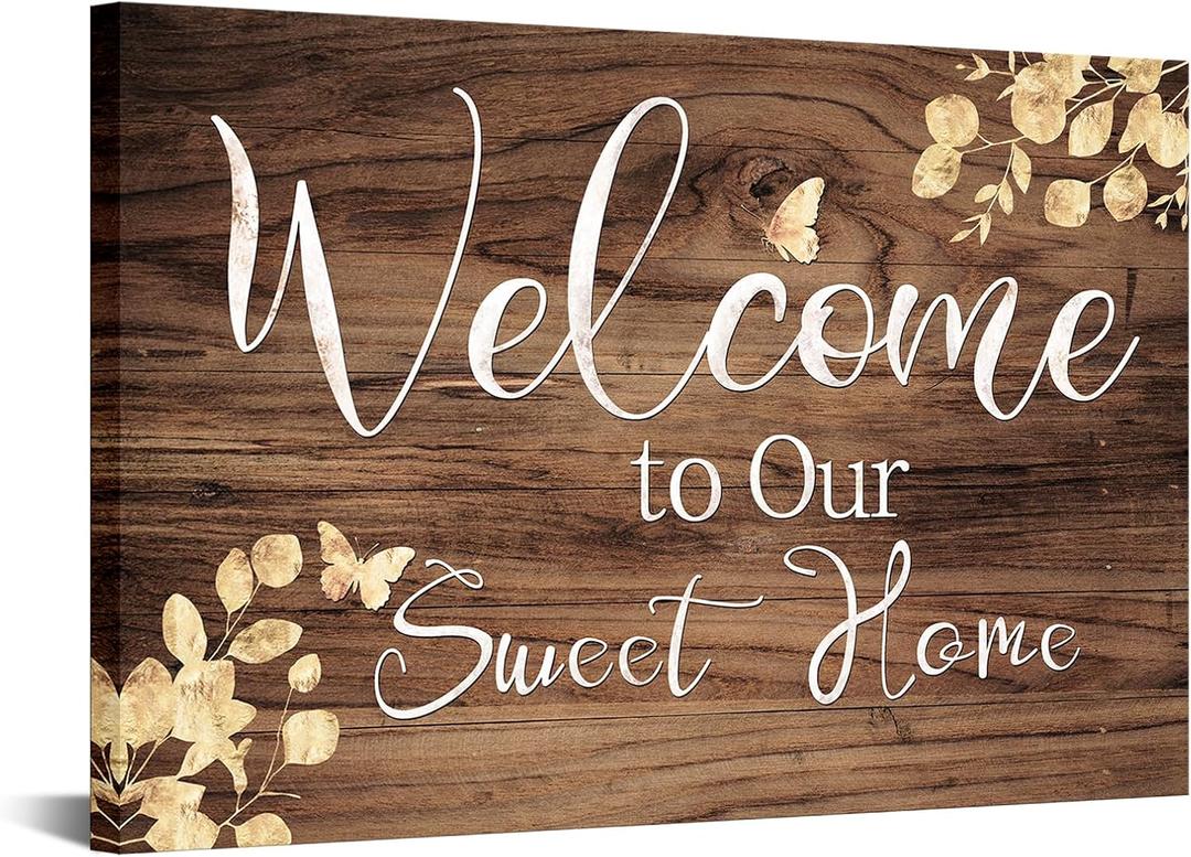 sechars Rustic Welcome to Our Sweet Home Pictures Farmhouse Style Quotes Wall Art Decor Vintage Painting 16"x24"