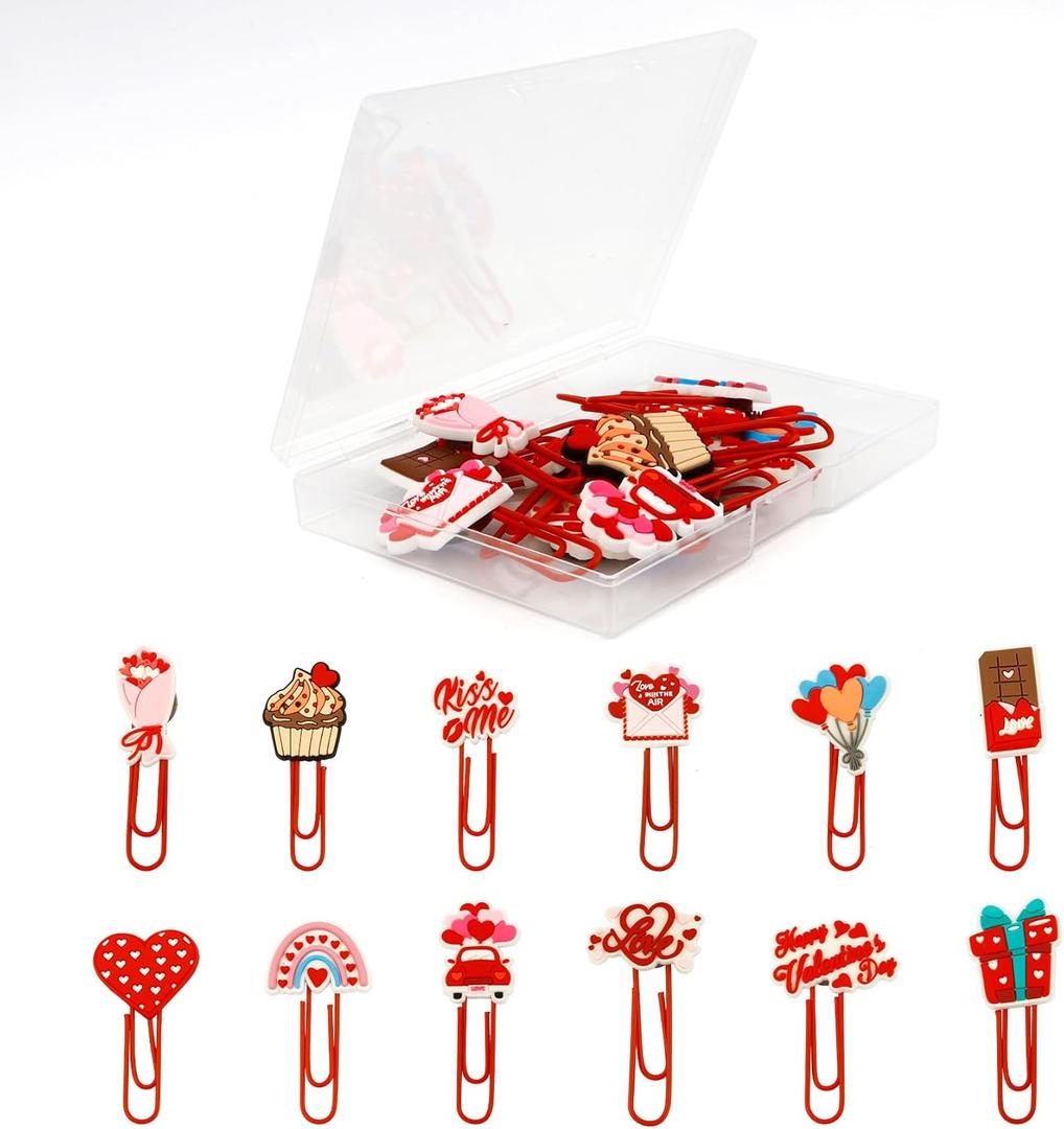 12PCS Heart Paper Clips for Valentine's Day Pink Paper Clips Fanncy Paperclips Colorful Paperclips Girlfriend Wife Gifts for Valentine's Day Wedding Anniversary Romantic Gifts for Her