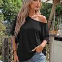 Trendy Queen Womens Off the Shoulder Tops Oversized T-Shirts Short Sleeve Tees Summer 2026 Casual Spring Clothes (Black, XL)