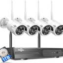 [100ft] Hiseeu Wireless WiFi Security Camera System, Wired Plug-in Powered, Expandable 16CH 4K NVR, 4Pcs 3MP Night Vision Cameras Home Surveillance Outdoor, Motion Detection, 1TB HDD, One-Way Audio