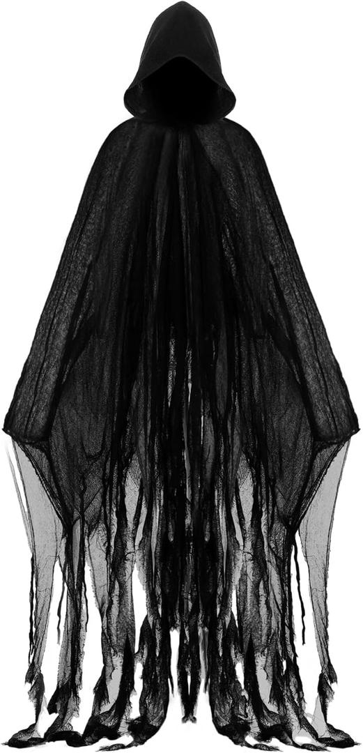 Geyoga Grim Reaper Costume Scary Hooded Cape Witch Costume Hooded Cape for Adult Women Man Cosplay Props (Small, Dark)