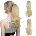 CJL HAIR 14 Inch Claw Clip in Beach Blonde Ponytail Extension Synthetic Curly Wavy Fake Faux Hair Pony Tail Hair Piece High Temperature Fiber Hairpieces for White Women Girls Kids (Beach Blonde)