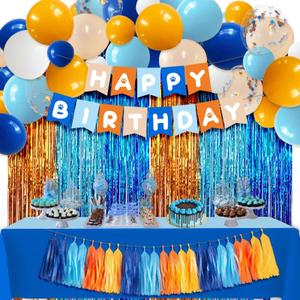 Blue Dog Birthday Decorations - Happy Birthday Banner, Fringe Curtain, Balloons and Dog Tassel