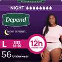 Depend Night Defense Adult Diapers, Incontinence & Postpartum Bladder Leak Underwear for Women, Disposable, Overnight, Large, Blush, 56 Count (4 Packs of 14)