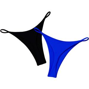 SweatyRocks Women's 2 Pack High Cut Thong Bikini Bottoms Cheeky Swimsuit Bathing Suit Bottoms Swimwear - Small