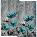 Teal Grey Poppy Flower Kitchen Dish Towels Set of 2, Turquoise Floral Drying Hand Towel Baking Cooking Cloth, Spring Summer Bathroom Home Decoration 18 x 26 Inches
