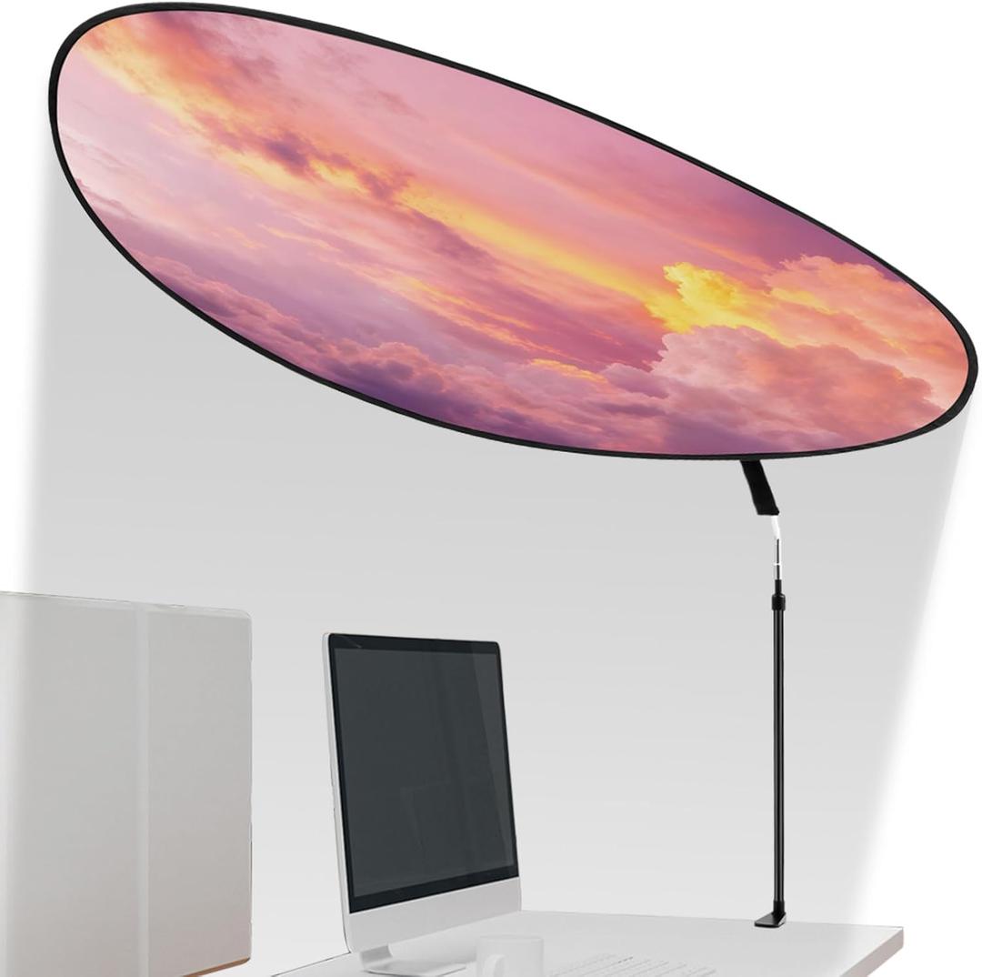 Juexica 1 Pack Large Adjustable Office Cubicle and Desk Shade,51'' Portable Cubicle Light Shade with Clamp Foldable Rotatable Canopy Blocks Light or Disturbance for Working Accessories (Sunset)