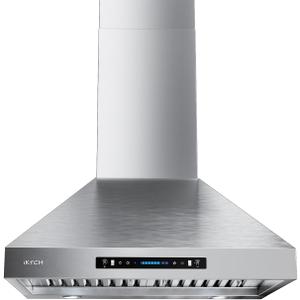 IKTCH 30-inch Wall Mount Range Hood 900 CFM Ducted/Ductless Convertible, Kitchen Chimney Vent Stainless Steel with Gesture Sensing & Touch Control Switch Panel, 4 Pcs Adjustable Lights