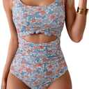 Eomenie Women's One Piece Swimsuit Tummy Control Slimming Bathing Suit Cutout Tie Knot Swimwear (Large, Orange Floral Printed)