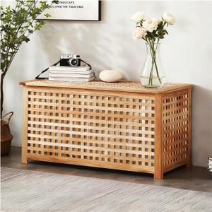 Solid Wood Entryway Bench with Storage, Large storage chest with Removable Bag, Wood Coffee Table for Living-room, Bedroom, Patio, DIY Bunny House, 39x20x20in