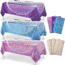 Unittype 6 Pcs Fish Net Decorative and Tablecloth Set, Cotton Fishnet and Plastic Table Cover Decorations Set for Nautical Themed Party Baby Shower Pirate Decorations Mermaid Party (Colorful), 54 x 108 inches