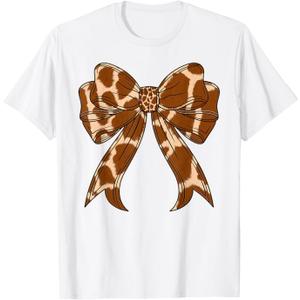 Cute Coquette Bow Giraffe Pattern Zoo Animals Giraffe Print T-Shirt M