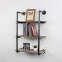 Industrial Pipe Shelving Wall Mounted,24in Rustic Metal Floating Shelves,Steampunk Real Wood Book Shelves,Wall Shelf Unit Bookshelf Hanging Wall Shelves,Farmhouse Kitchen Bar Shelving(3 Tier)
