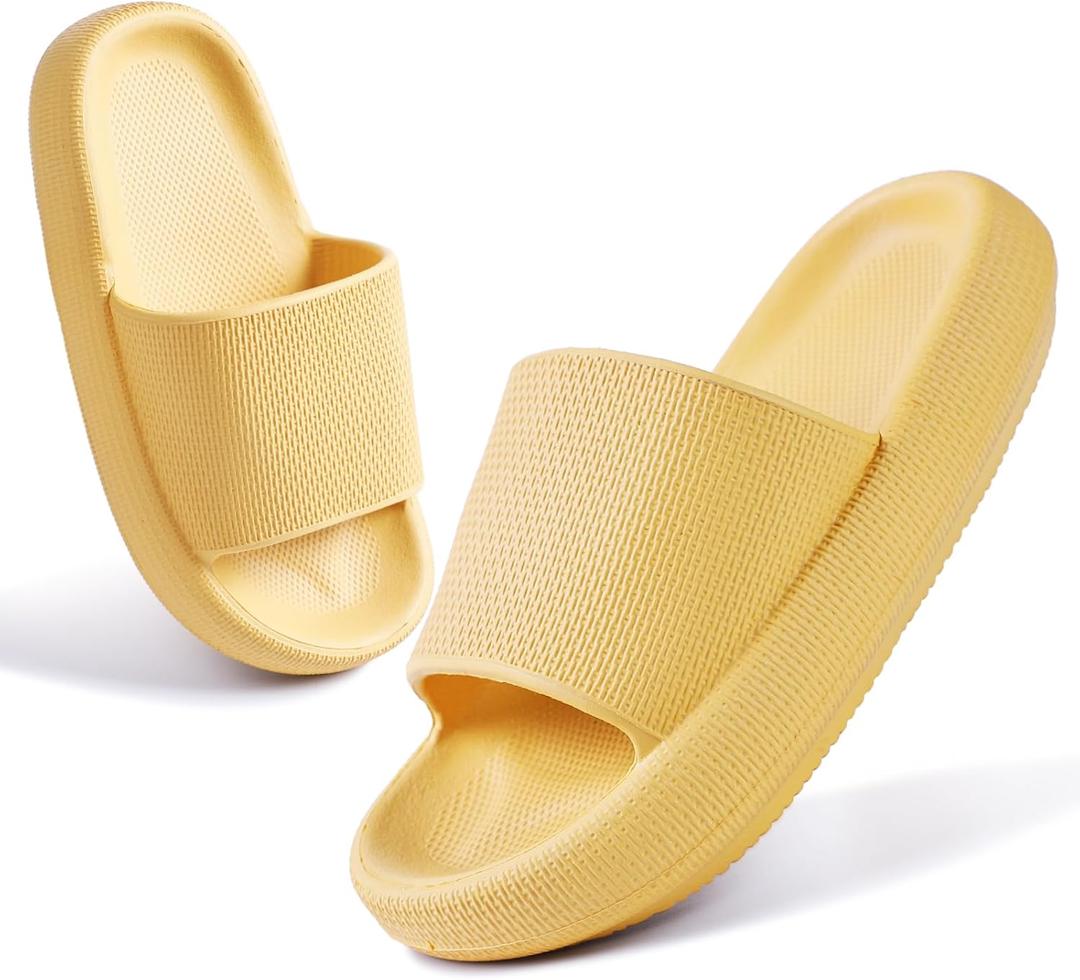 Menore Cloud Slides for Kids Shower Beach Slippers Boys Girls Bathroom Thick Sole Pillow Slippers Summer Non-Slip Pool Sandals (4.5-5 Big Kid, Yellow)