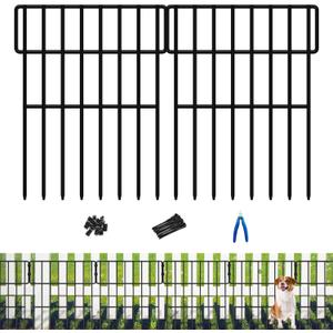 Animal Barrier Fence, 10 Panels No Dig Fence, 17in(H) x 10.8ft(L) Dog Fencing Rabbit Fences, 1.52in Spike Spacing Rustproof Metal Fences Border for Outdoor Yard with Cable Ties and Cutting Plier (10 Panels-17in(H)x10.8ft(L), Black)