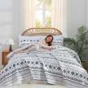 BOV White Boho King Size Quilt,Lightweight Quilt in 3-Piece Reversible Microfiber Bedspread Coverlet,Ultra-Soft All Season Bedspread King Size,Includes 2 Pillowcase (King106 x96, Style2)