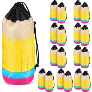 18 Pcs Pencil Drawstring Bags Back to School Gift Bags 4 x 12 Inch Preschool Teacher Appreciation Gift Decoration Party Favors for Teacher Kindergarten Graduation Classroom Birthday Party