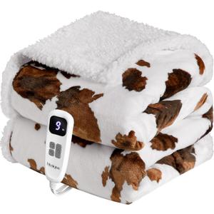 Heated Blanket Throw Blanket  Fast Heating Blanket with 10 Heat Settings & 4 Timer Options, Cozy Soft Fleece Sherpa, Washable, Warm Gifts for Grandma (Throw 50" x 60", 09 - Brown Highland Cow)