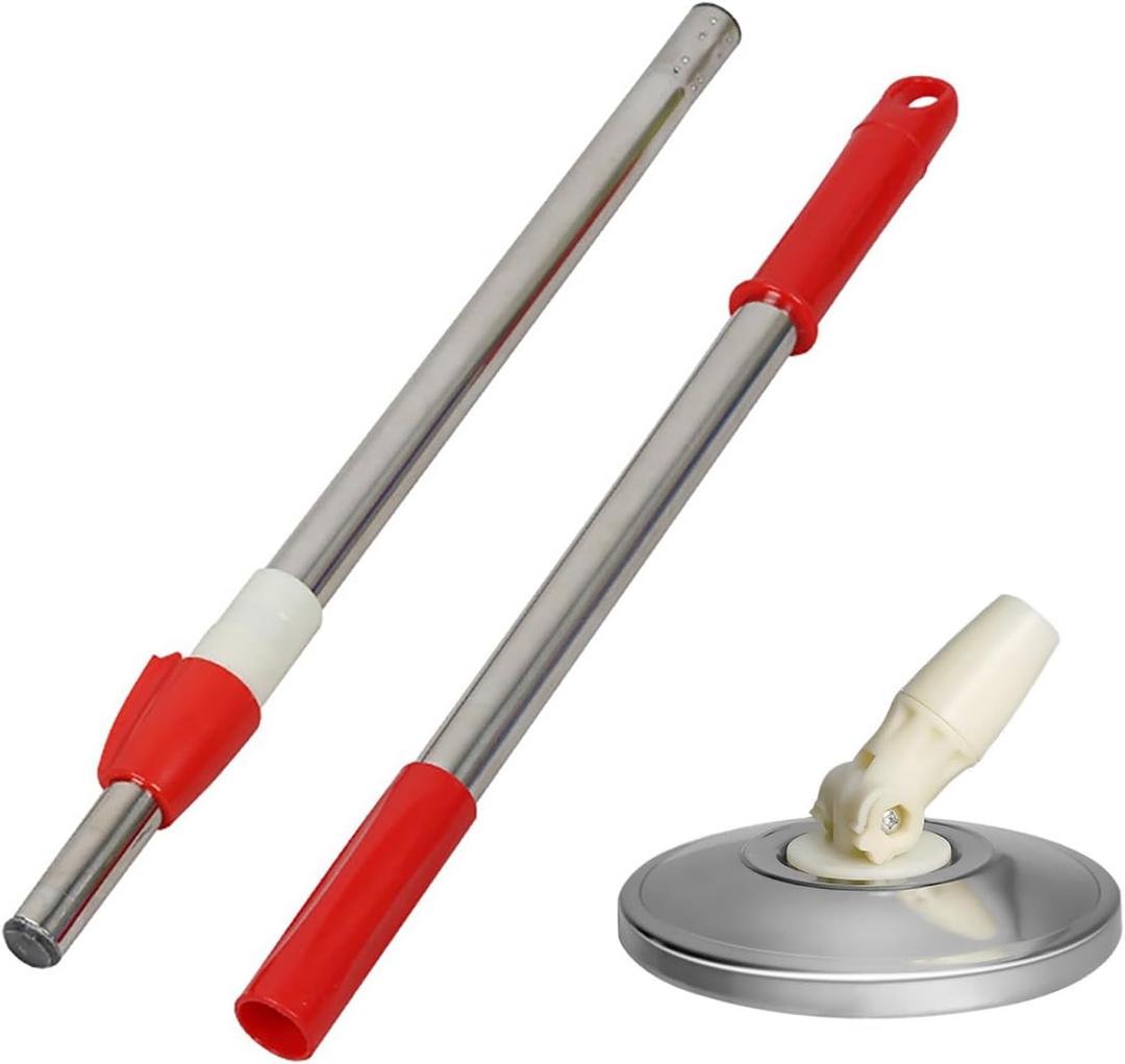 Spin Mop Replacement Handle, 49-inch 360 Degree Rotating Telescopic Spin Mop Pole Handle and Stainless Steel Mop Disc for Household Floor Cleaning Accessories (Red)