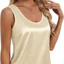 Silk Satin Tank Tops for Women Summer Scoop Neck Camisole Tops Dressy Casual Sleeveless Basic Blouses Shirts (M)