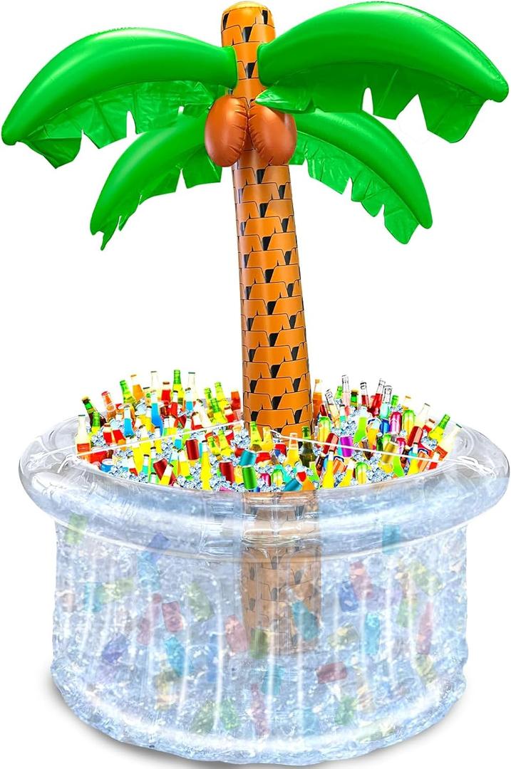 TURNMEON 72" Inflatable Palm Tree Cooler 200+ Drinks Super Large Capacity Pool Party Decoration Foldable Ice Bucket for Beach Luau Hawaiian Birthday Tropical Themed Summer Outdoor Party Supplies