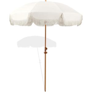 7.5ft Patio Umbrella with Fringe, Beach Umbrella, Fringe Umbrella Outdoor Patio with Hanging Hook, Tilting Aluminum Pole, UV 50+, Fiberglass Ribs, Elegant Cream