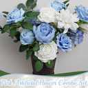 80Pcs Artificial Flowers Combo Set, Fake Silk Flowers Decor with Stems for DIY Roses Wedding Party Centerpieces Bridal Bouquets Cake Decorations Arrangements Indoor Outdoor(Blue)