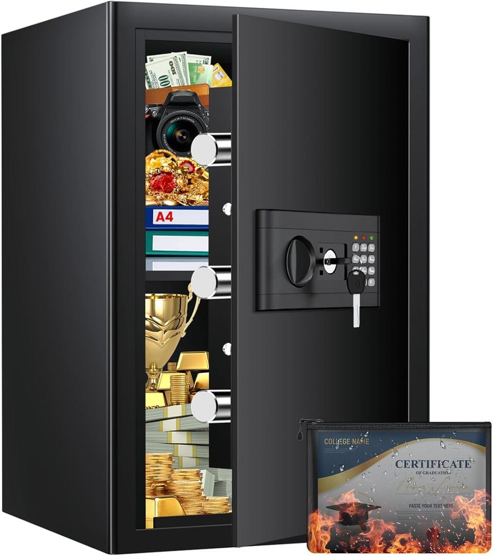 3.5 Cu ft Large Fireproof Safe, Safe Box Fireproof Waterproof, Digital Security Home Safes With Programmable Keypad & Removable Shelf, Fire Proof Safes for Home Document Money Firearm Valuables